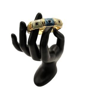 Vintage Signed Nolan Miller Blue Enamel Oval Hinged Bracelet